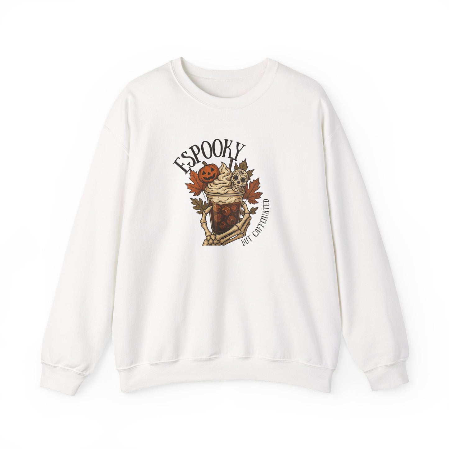 Espooky but caffeinated skeleton hand Crewneck Sweatshirt, Halloween Sweatshirt, Fall Fashion, Cozy Outfit, Unisex Sweater, Autumn Style