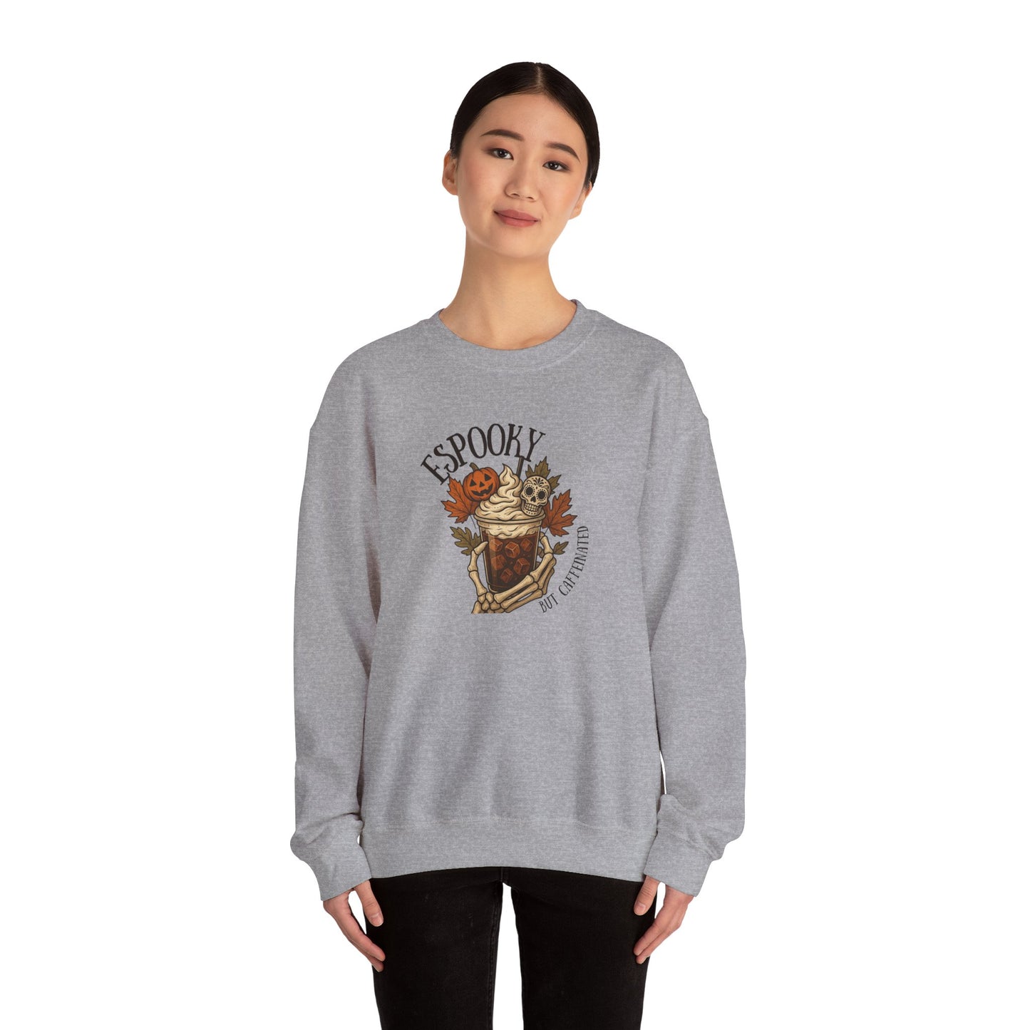 Espooky but caffeinated skeleton hand Crewneck Sweatshirt, Halloween Sweatshirt, Fall Fashion, Cozy Outfit, Unisex Sweater, Autumn Style