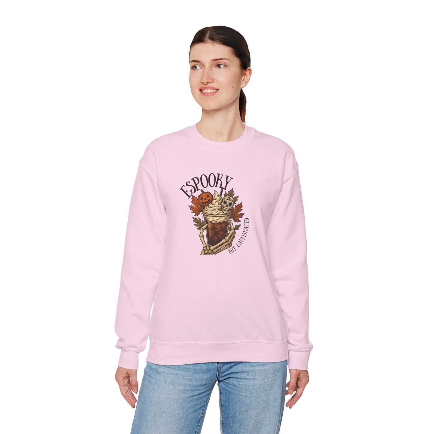 Espooky but caffeinated skeleton hand Crewneck Sweatshirt, Halloween Sweatshirt, Fall Fashion, Cozy Outfit, Unisex Sweater, Autumn Style