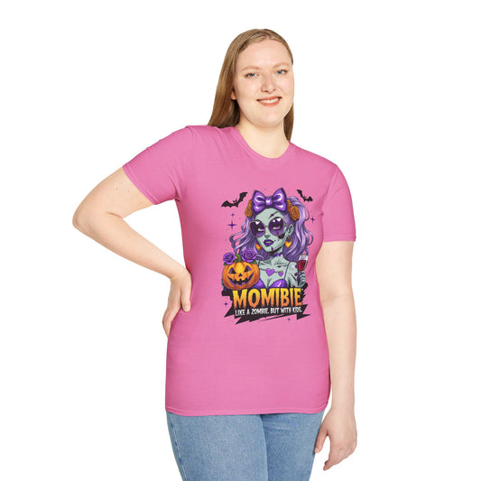 Mombie Halloween T-Shirt, Unisex Softstyle Tee, Fun Halloween Top, Cute Zombie Design, Halloween Gift, Spooky Apparel